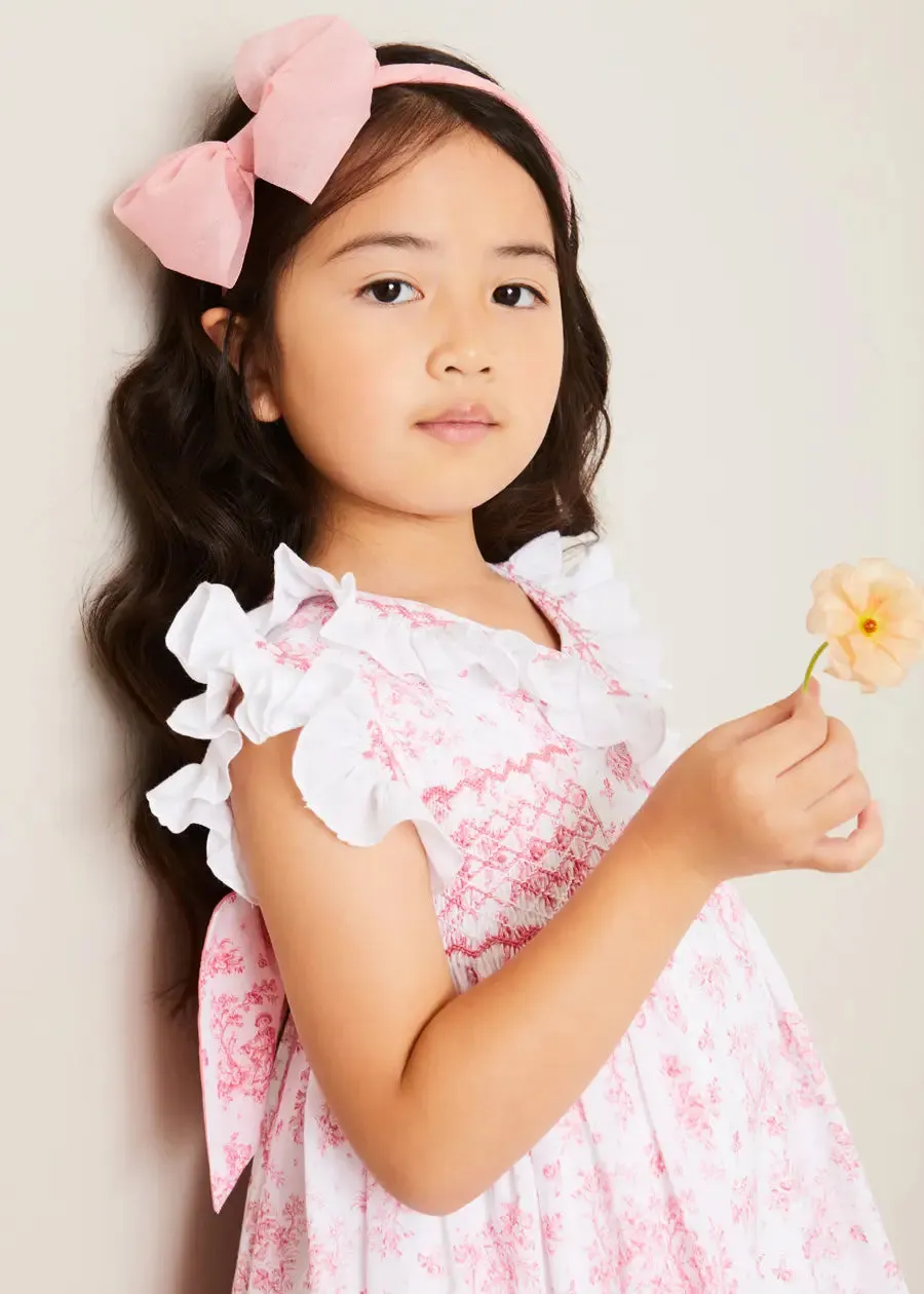 Audrey Toile Hand Smocked Double Breasted Sleeveless Dress in Pink (12mths-10yrs)