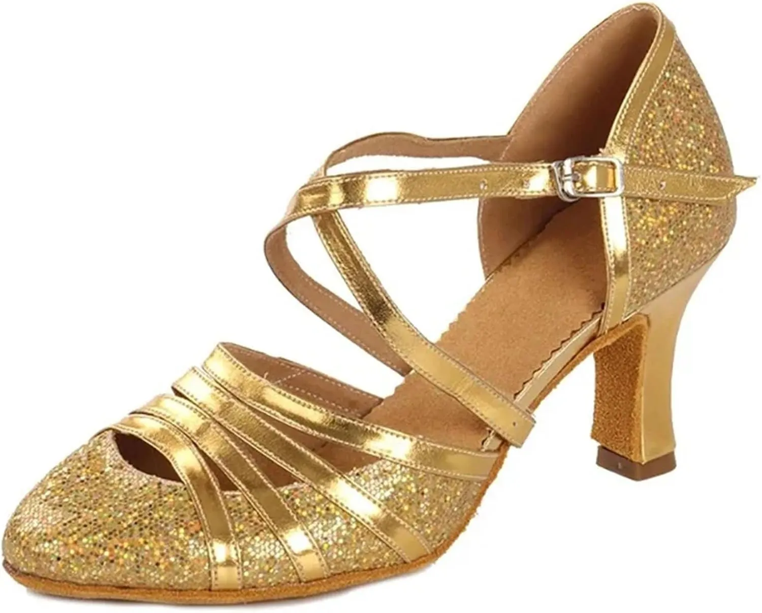 Ballroom Dance Shoes Women Glitter Modern Dance Shoes Salsa Ballroom Tango Latin Shoes for Dance Performance(Gold 7cm,41(25.5cm))