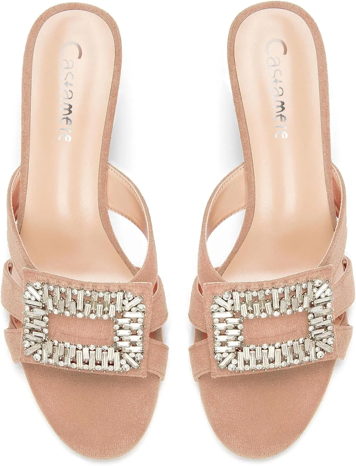 Castamere Womens Mid Heel Open Toe Slip-on Mules Shoes Sandals Rhinestone Crystal Gladiator Wedding Prom Casual 2.6 Inches Heels