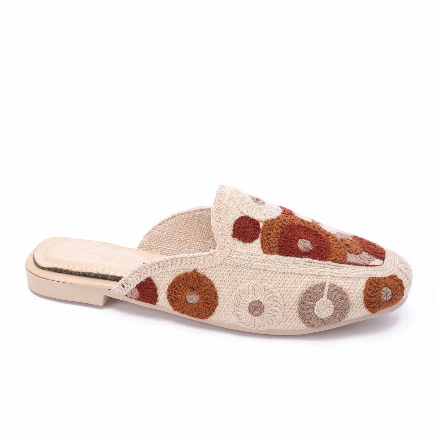 Embroidered Slip-On Mules-Cafe