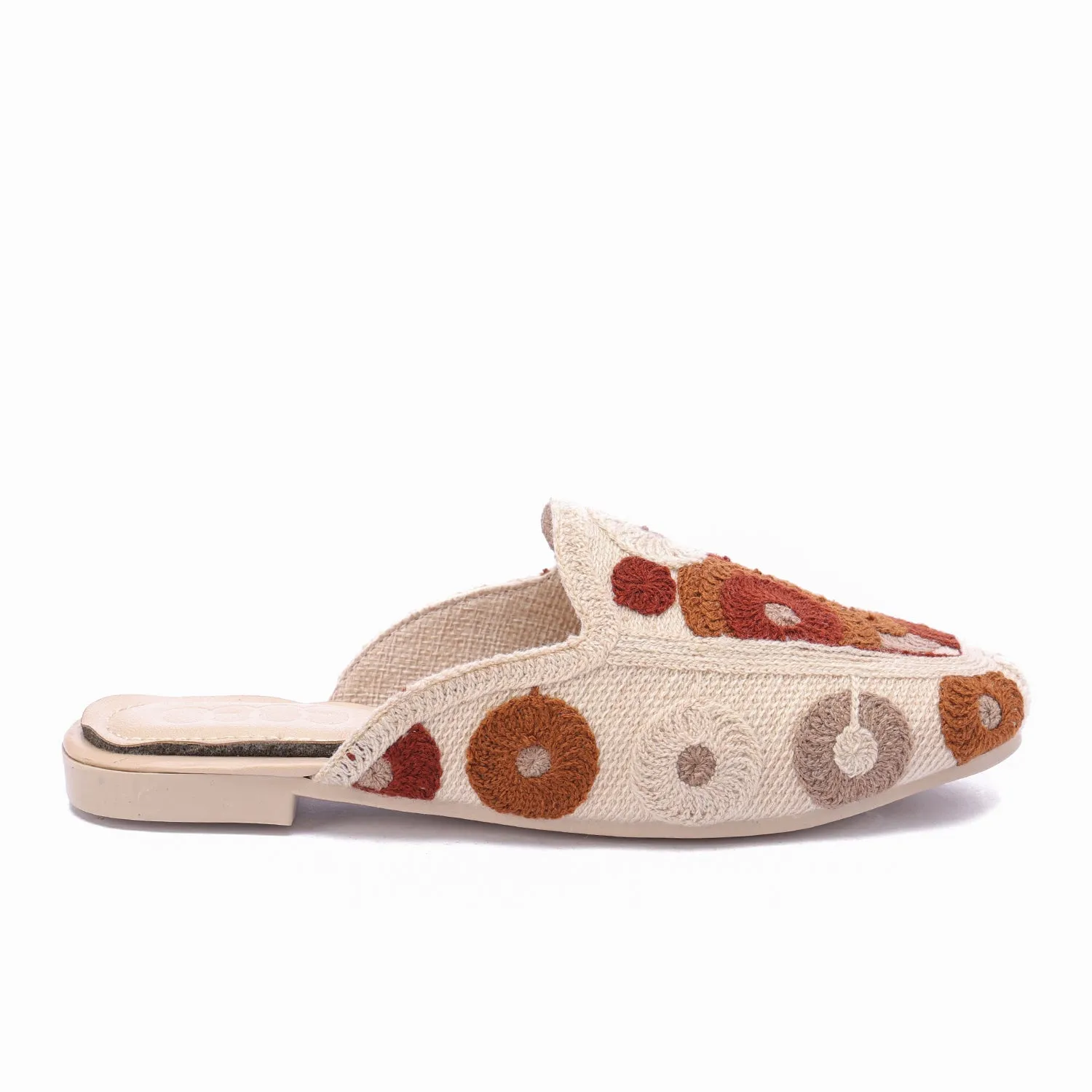 Embroidered Slip-On Mules-Cafe