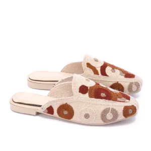 Embroidered Slip-On Mules-Cafe