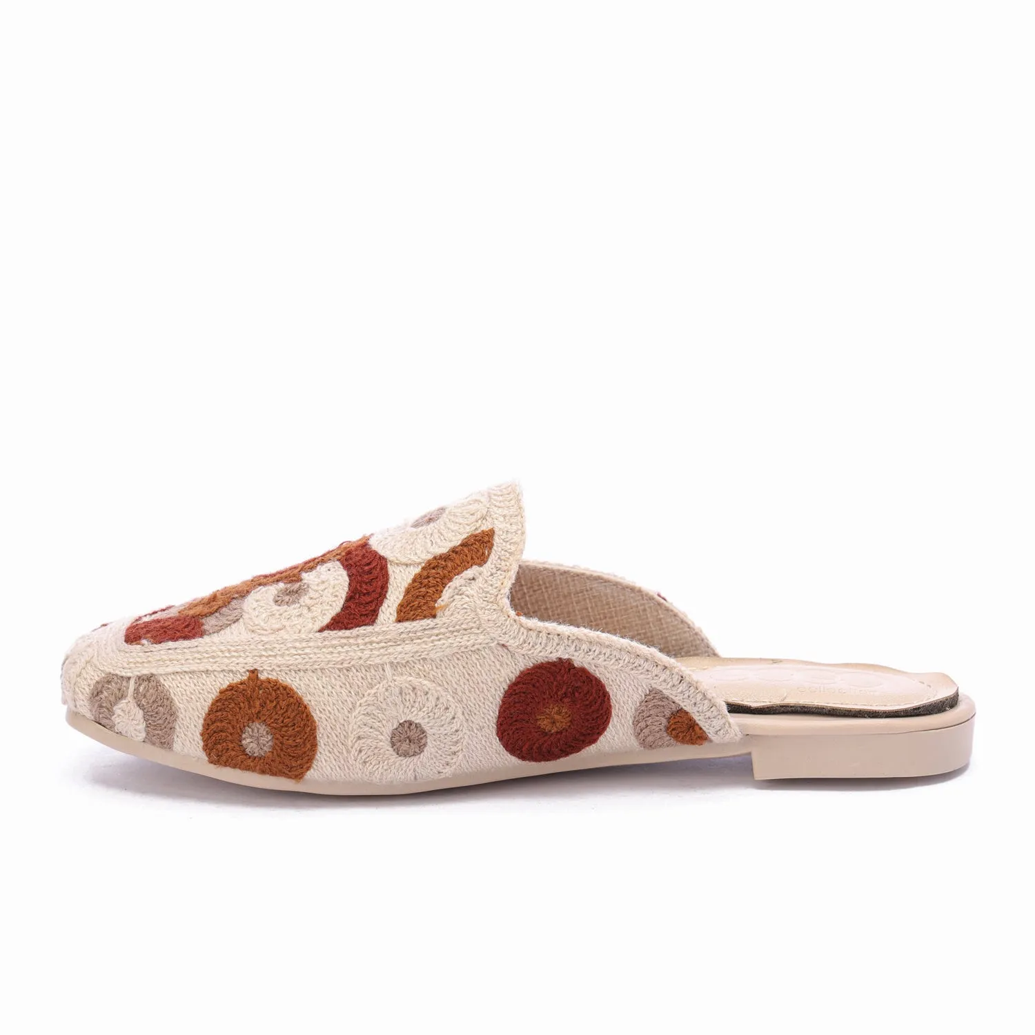 Embroidered Slip-On Mules-Cafe