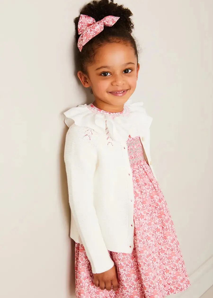 Emilia Floral Hand Smocked Ruffle Collar Short Sleeve Dress in Pink (12mths-10yrs)