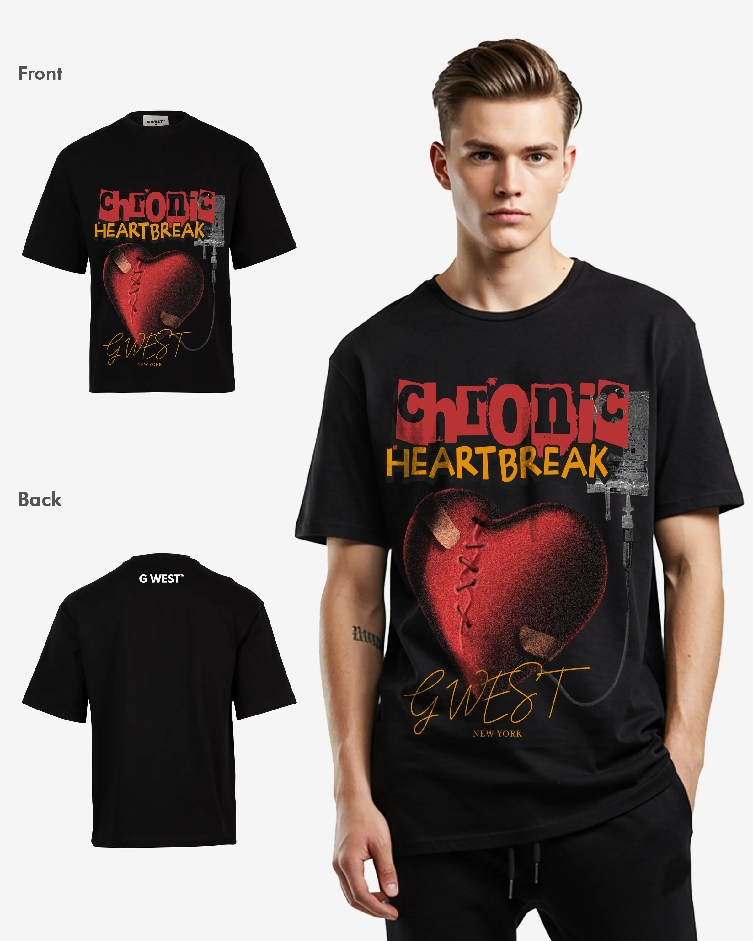 G-WEST CHFONIC HEART BREAK OVERSIZED TEE GWROJMT115