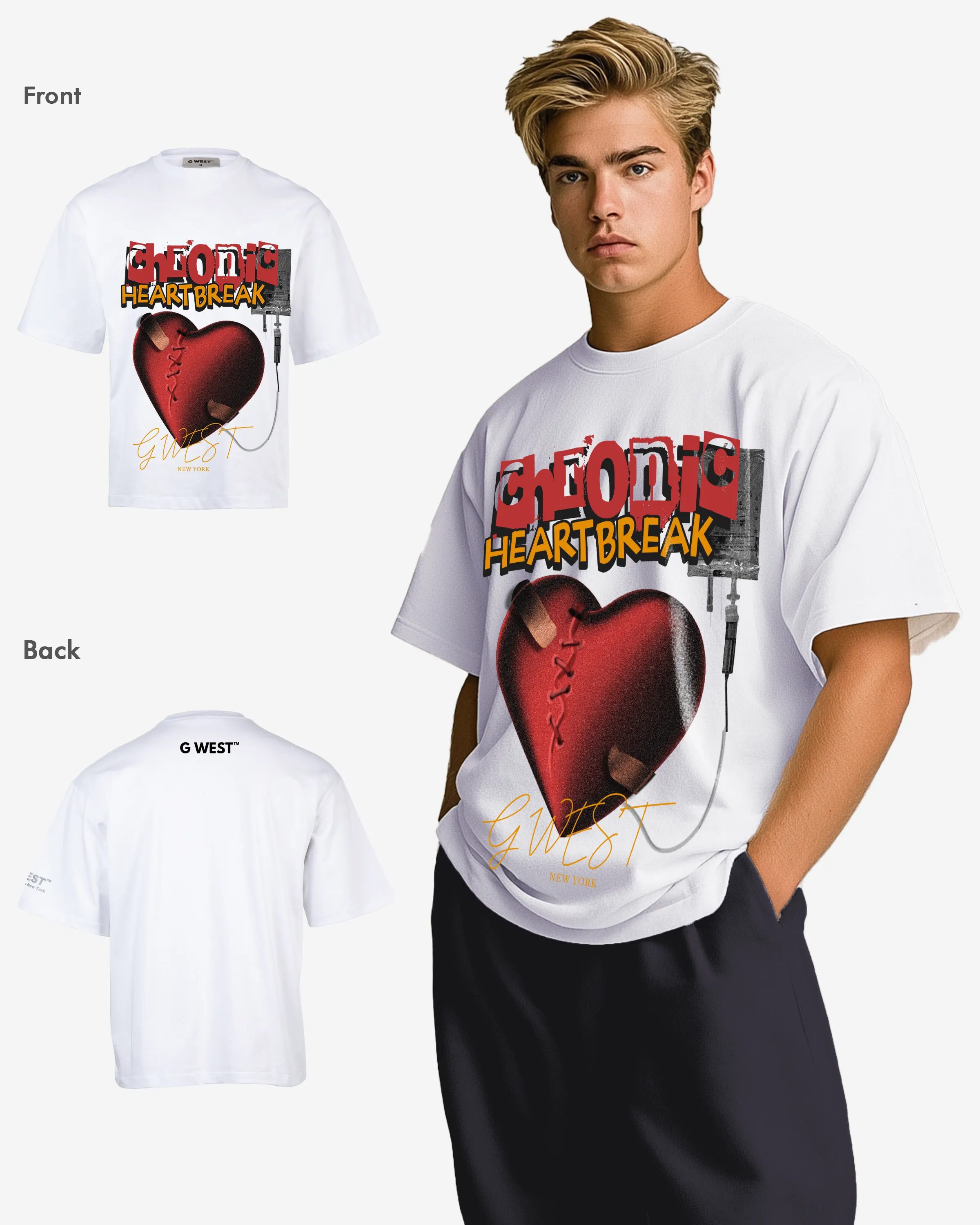 G-WEST CHFONIC HEART BREAK OVERSIZED TEE GWROJMT115
