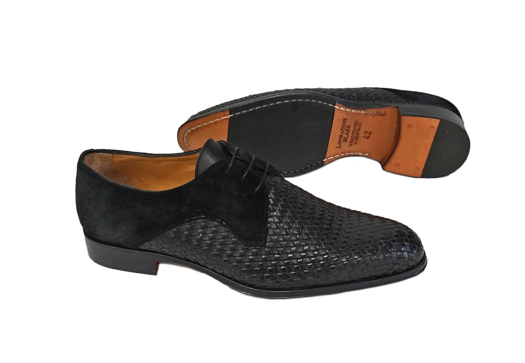 Jose Real "Black" Italian basket weave shoe with suede trim