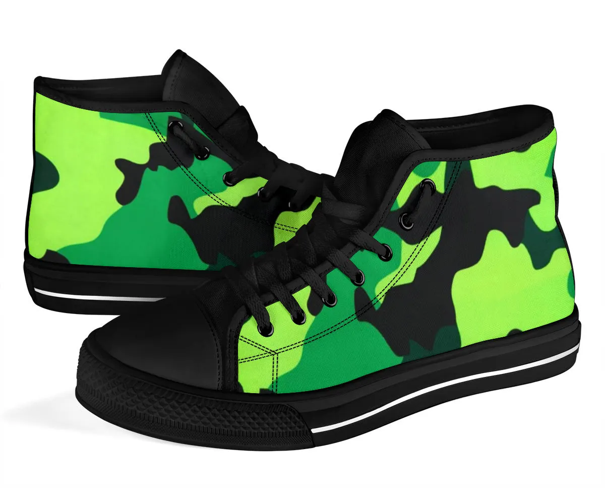 Neon Green Camo High Top Sneakers Custom Shoes with Black Soles