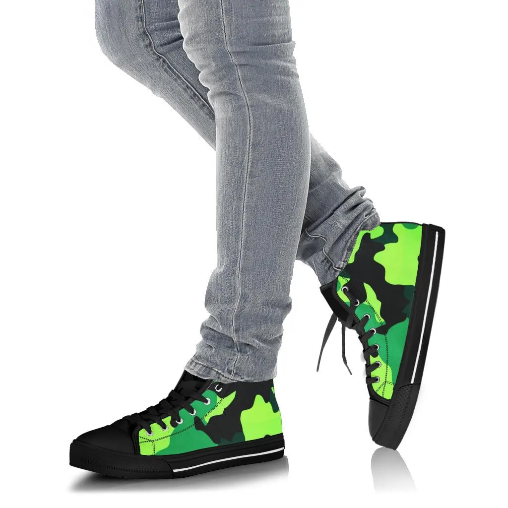 Neon Green Camo High Top Sneakers Custom Shoes with Black Soles