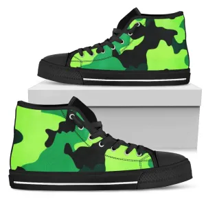 Neon Green Camo High Top Sneakers Custom Shoes with Black Soles